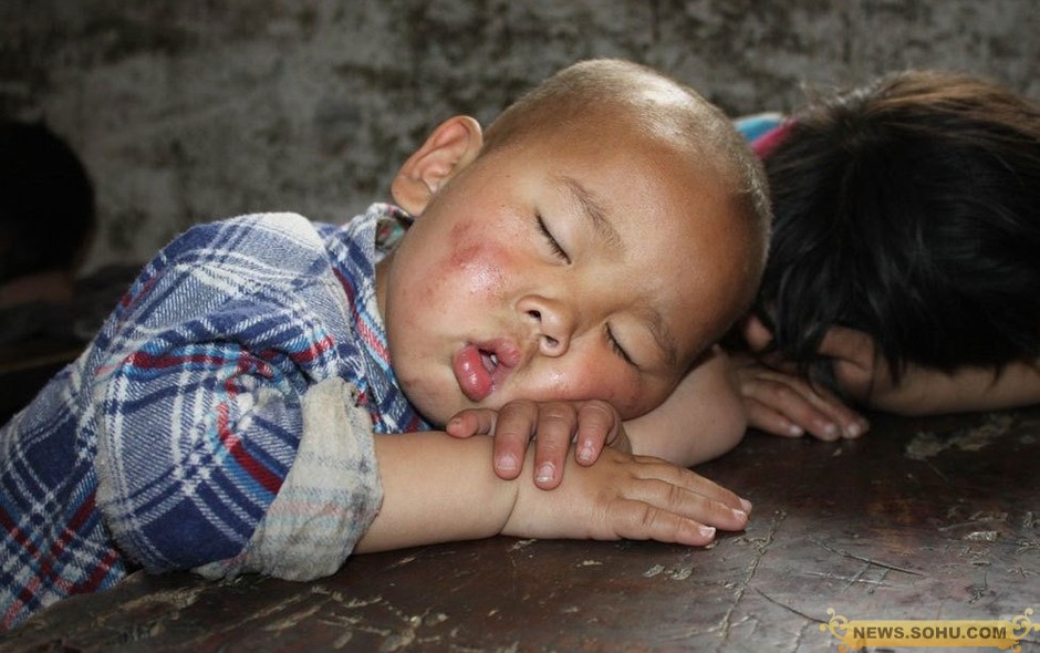 take a nap, china rural students and teacher in luoyang, henan province