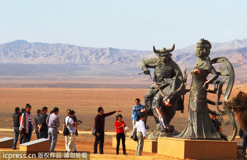two statues at scenery area at Turpan of Xinjiang, Prince of Ox Devil and Iron Fan Princess