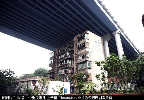 a building under a bridge in chongqing city, funny things in china