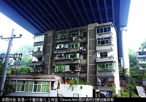 a building under a bridge in chongqing city