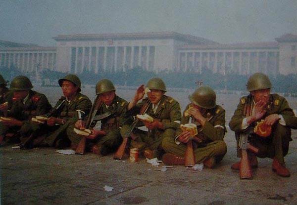pictures about 1989 tiananmen square incident, soldiers take a break at the square
