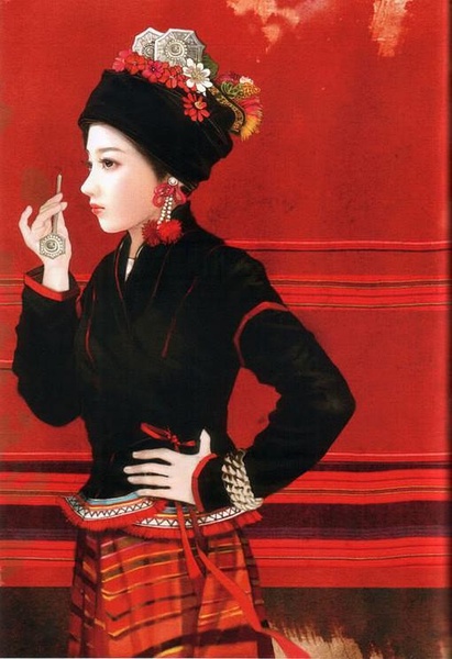 china ethnic group, blang women dresses and accessories