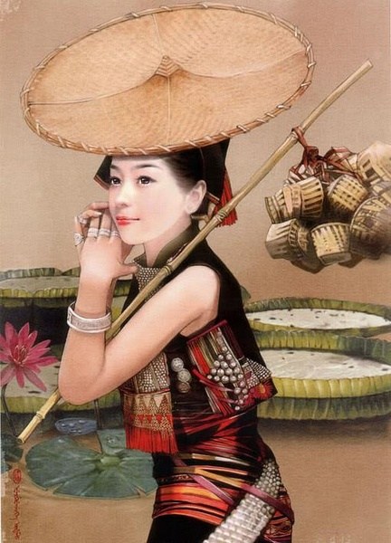 china ethnic group dai woman dress and accessory