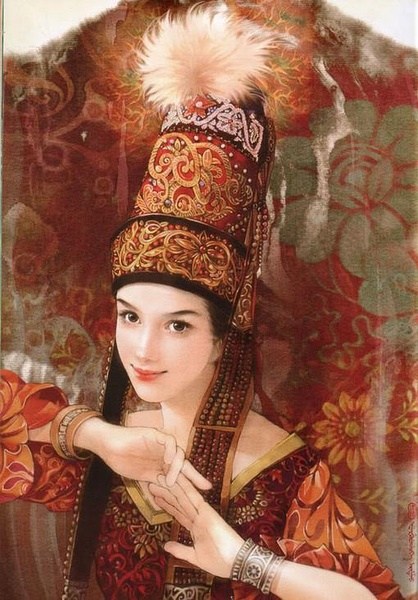 china ethnic group kazak women dress and accessories