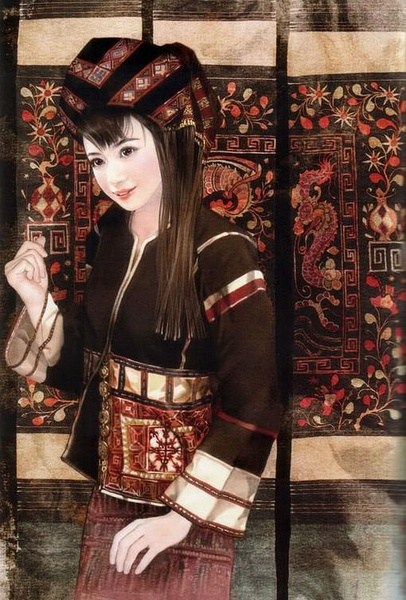 china ethnic li woman, clothes and accessories