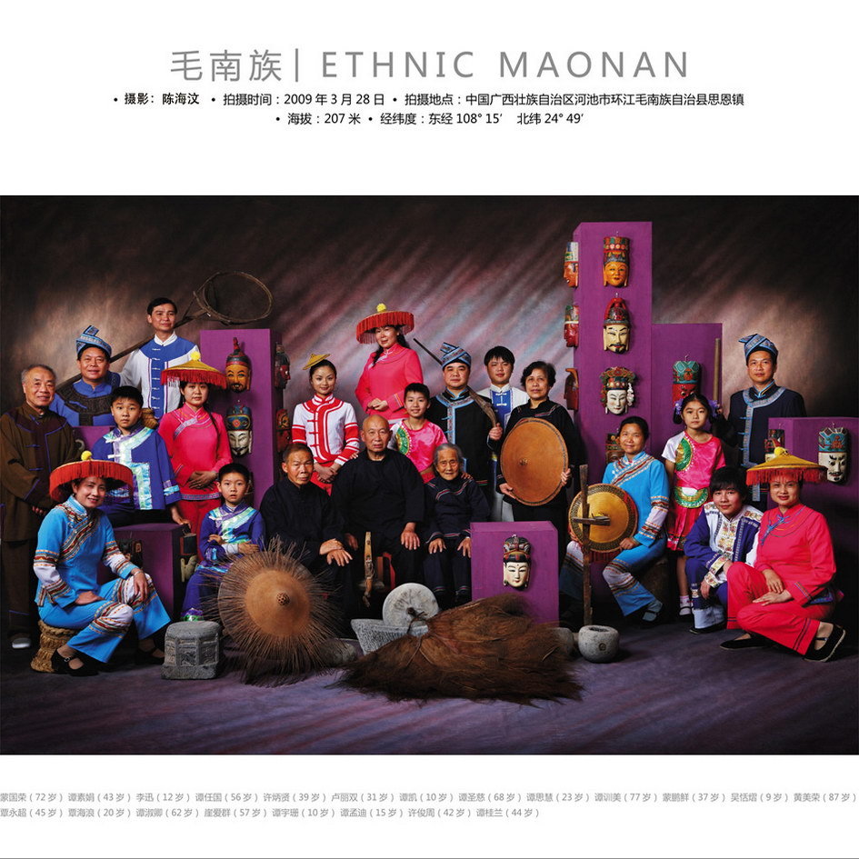 China ethnic minority, Maonan people, family picture of Maonan people