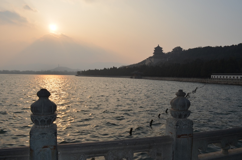 sunset view of the summer palace of beijing