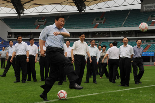 chinese leader xi jinping is playing soccer