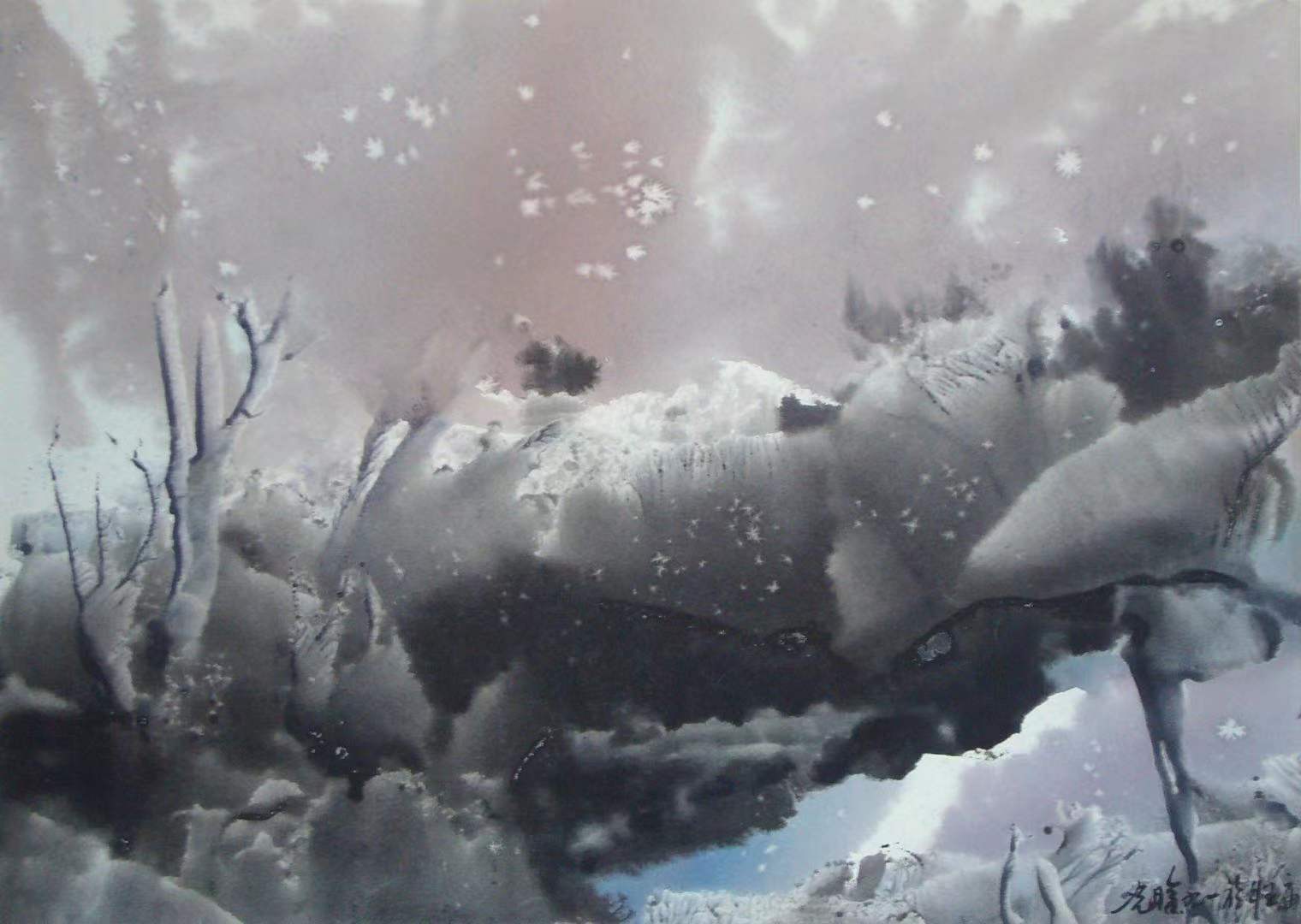 watercolor chinese countryside scenery