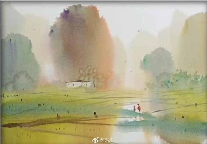 watercolor chinese countryside