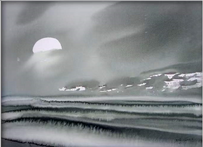 watercolor chinese countryside scenery