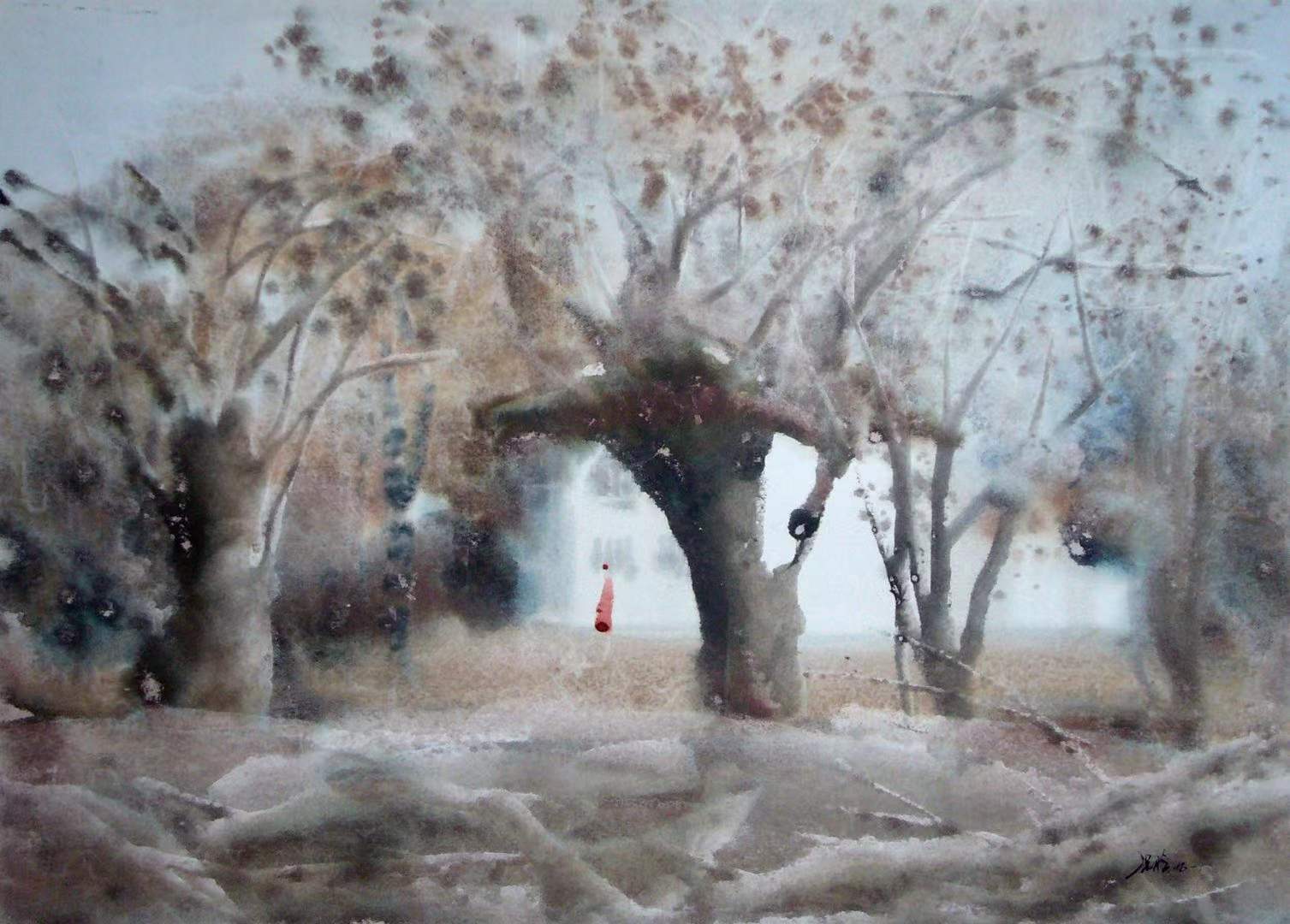watercolor chinese countryside scenery