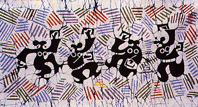 bench dance, chinese wax painting by guizhou artists
