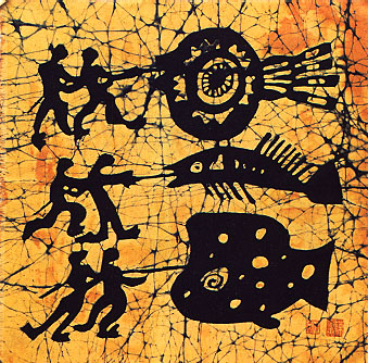 fish catching, china guizhou wax painting art