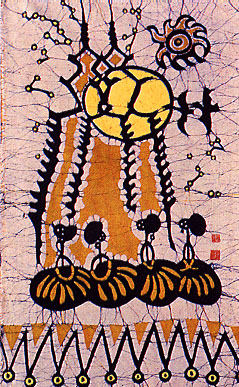 drum tower under the moonshine, wax painting art of guizhou, china