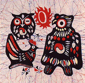 owl,chinese wax painting