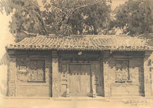 hutong, beijing hutong pencil sketch