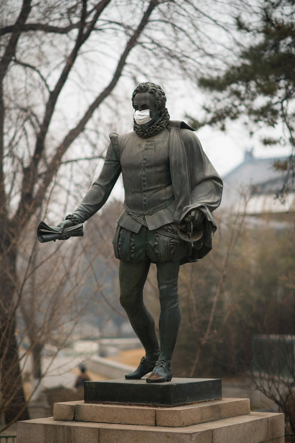 statues are masked for air pollution in beijing